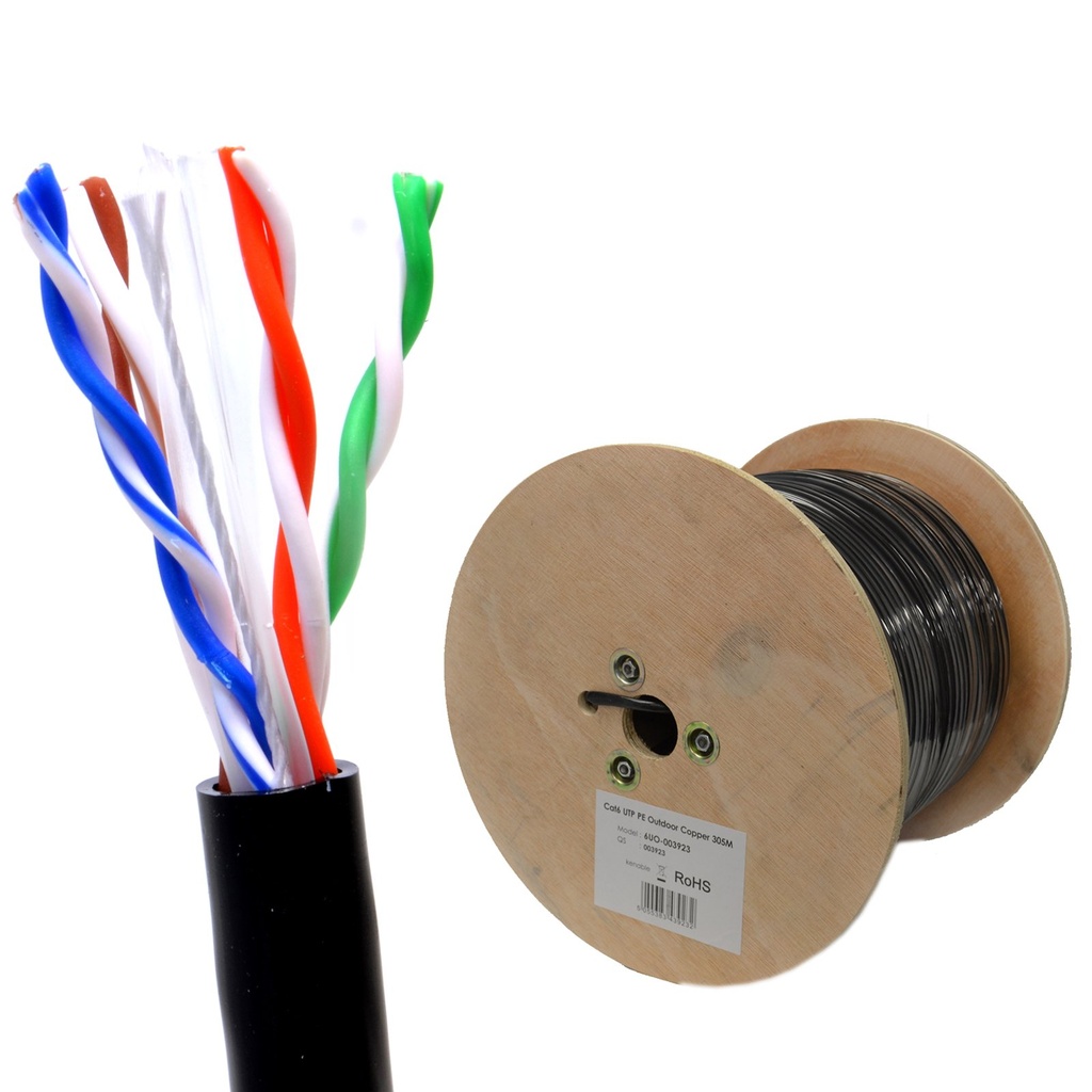 SUR-LINK - CABLE UTP CAT5E CCA 30% COBRE PARA EXTERIORES - NEGRO 305MTS 24 AWG, SIN MENSAJERO